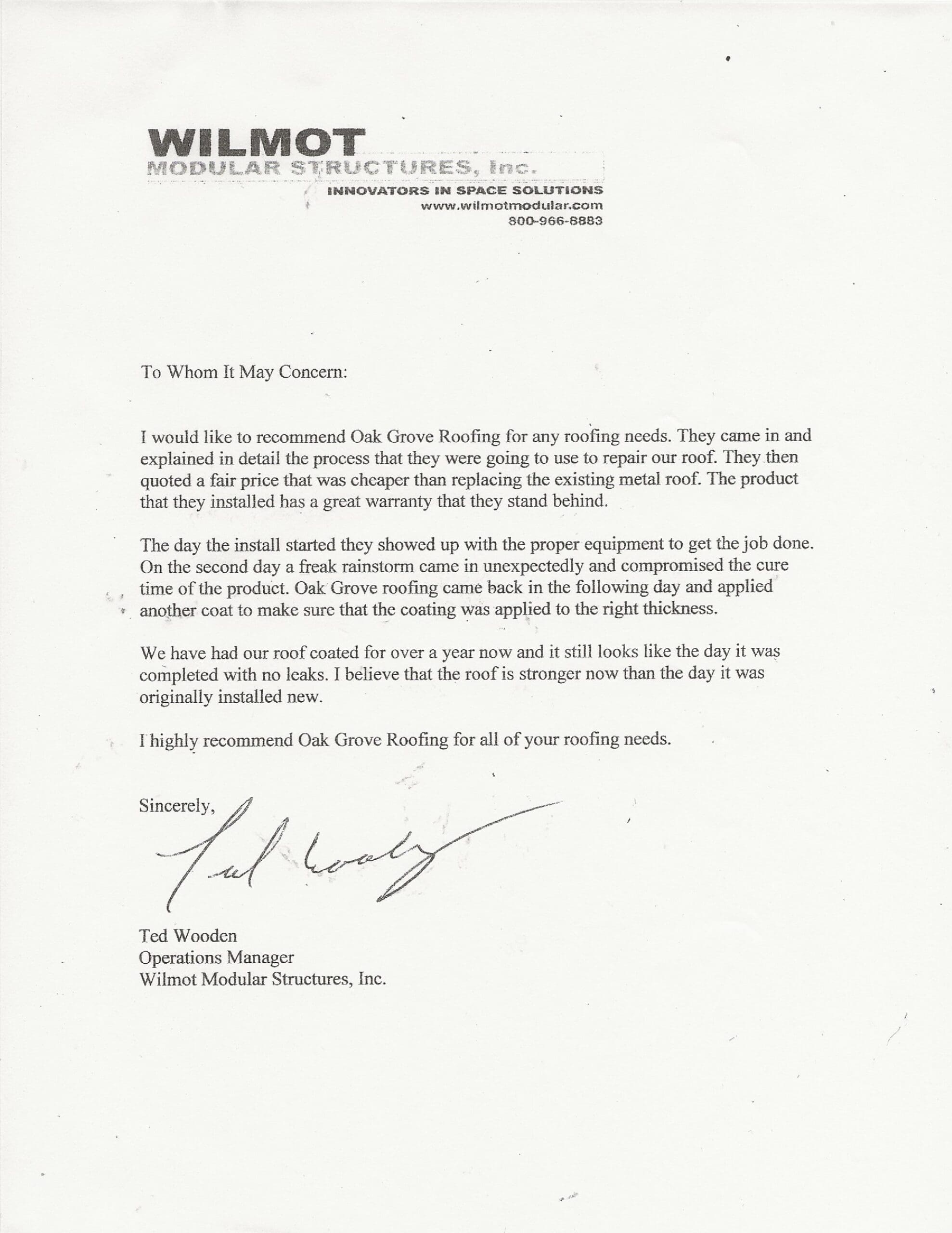 Oak Grove Roofing Review Letter Wilmot Modular-page-0